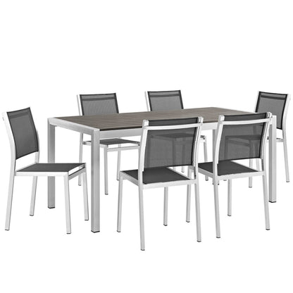 Shore 7 Piece Outdoor Patio Aluminum Dining Set in Silver Black by Modway (2485)
