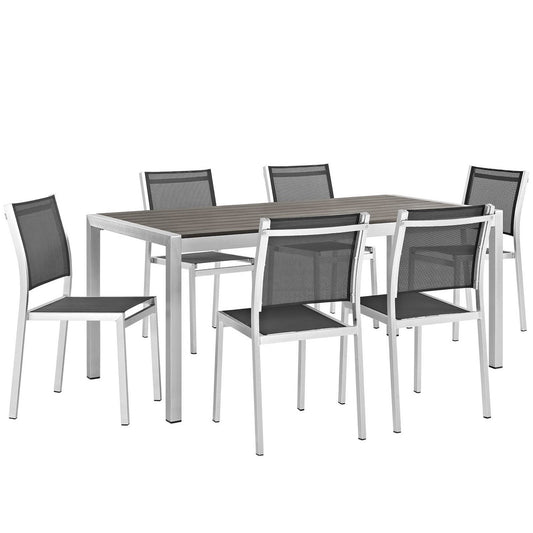 Shore 7 Piece Outdoor Patio Aluminum Dining Set in Silver Black by Modway (2485)