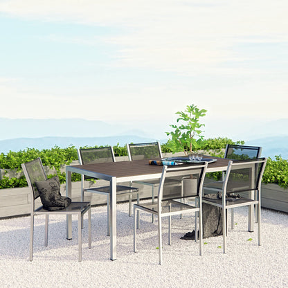 Shore 7 Piece Outdoor Patio Aluminum Dining Set in Silver Black by Modway (2485)
