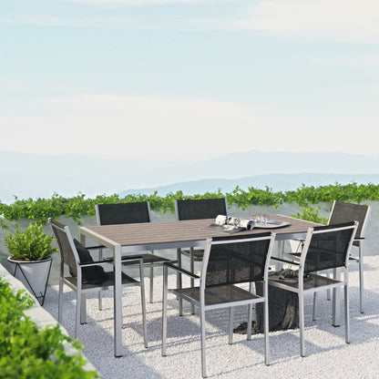 Shore 7 Piece Outdoor Patio Aluminum Dining Set in Silver Black by Modway (2486)