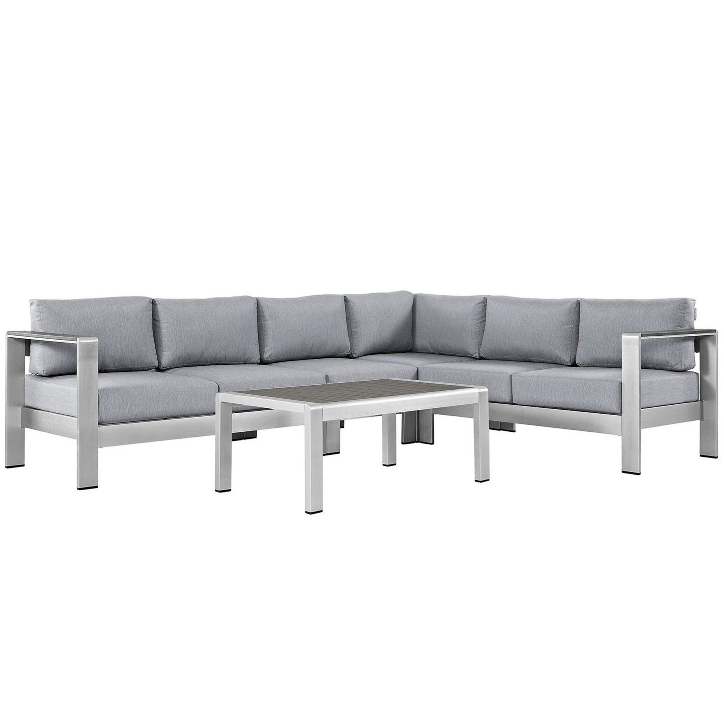 Shore 5 Piece Outdoor Patio Aluminum Sectional Sofa Set in Silver Gray by Modway (2557)