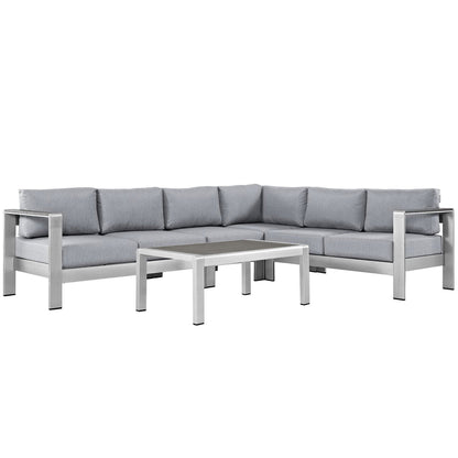 Shore 5 Piece Outdoor Patio Aluminum Sectional Sofa Set in Silver Gray by Modway (2557)