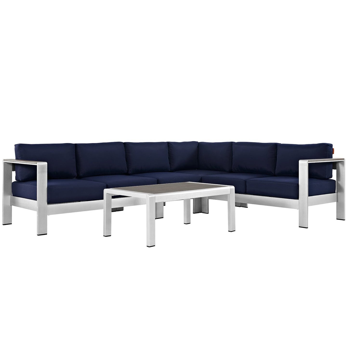 Shore 5 Piece Outdoor Patio Aluminum Sectional Sofa Set in Silver Navy by Modway (2557)