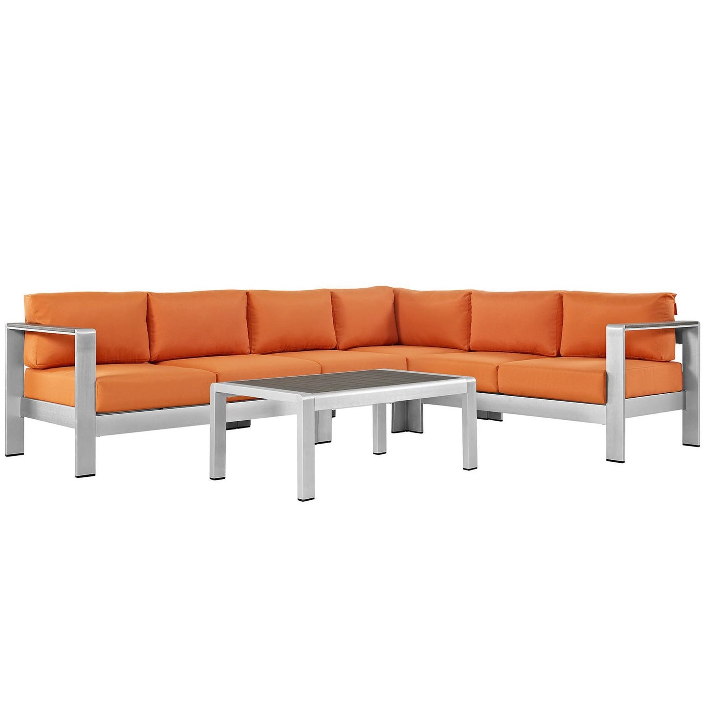 Shore 5 Piece Outdoor Patio Aluminum Sectional Sofa Set in Silver Orange by Modway (2557)
