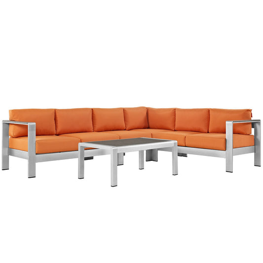 Shore 5 Piece Outdoor Patio Aluminum Sectional Sofa Set in Silver Orange by Modway (2557)