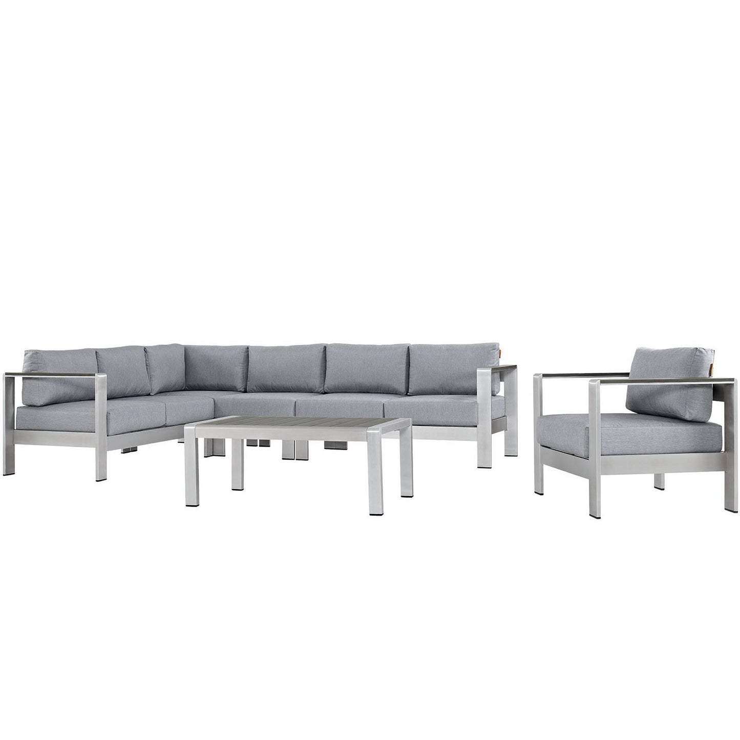 Shore 6 Piece Outdoor Patio Aluminum Sectional Sofa Set in Silver Gray by Modway (2558)