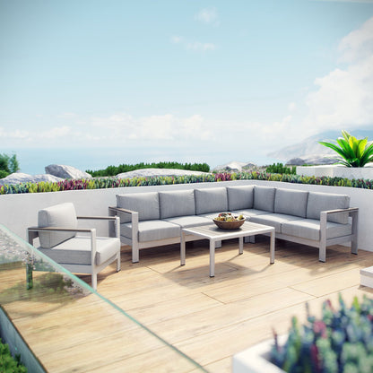 Shore 6 Piece Outdoor Patio Aluminum Sectional Sofa Set in Silver Gray by Modway (2558)