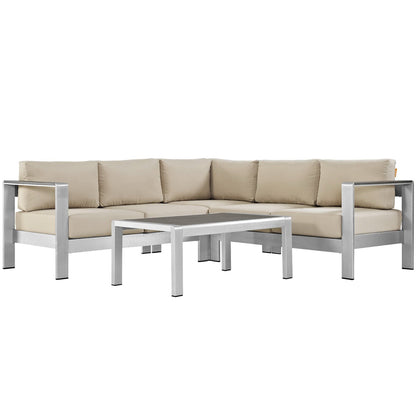 Shore 4 Piece Outdoor Patio Aluminum Sectional Sofa Set in Silver Beige by Modway (2559)