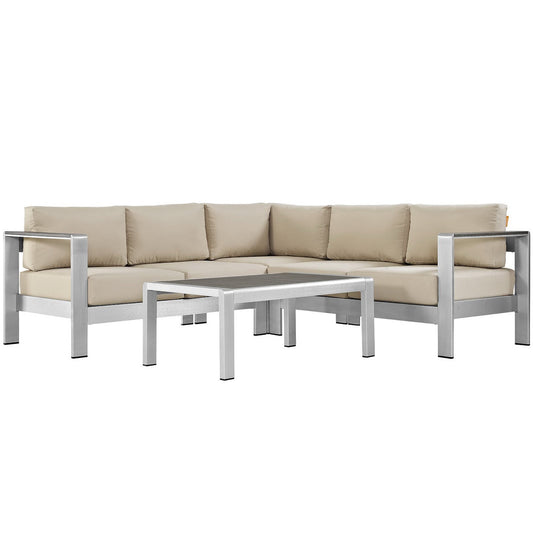 Shore 4 Piece Outdoor Patio Aluminum Sectional Sofa Set in Silver Beige by Modway (2559)