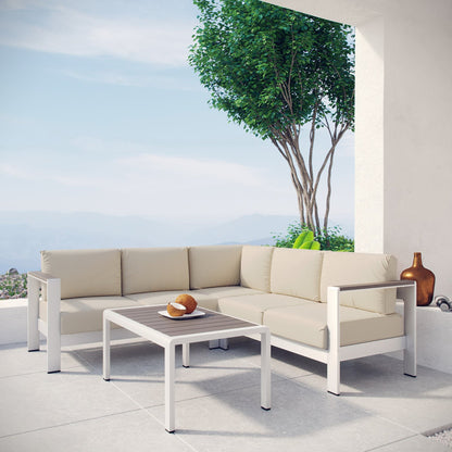 Shore 4 Piece Outdoor Patio Aluminum Sectional Sofa Set in Silver Beige by Modway (2559)