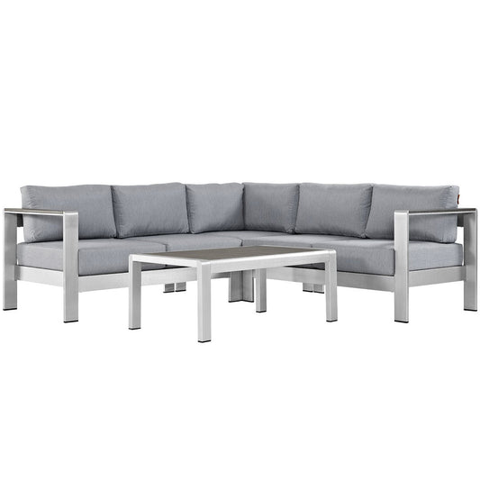 Shore 4 Piece Outdoor Patio Aluminum Sectional Sofa Set in Silver Gray by Modway (2559)