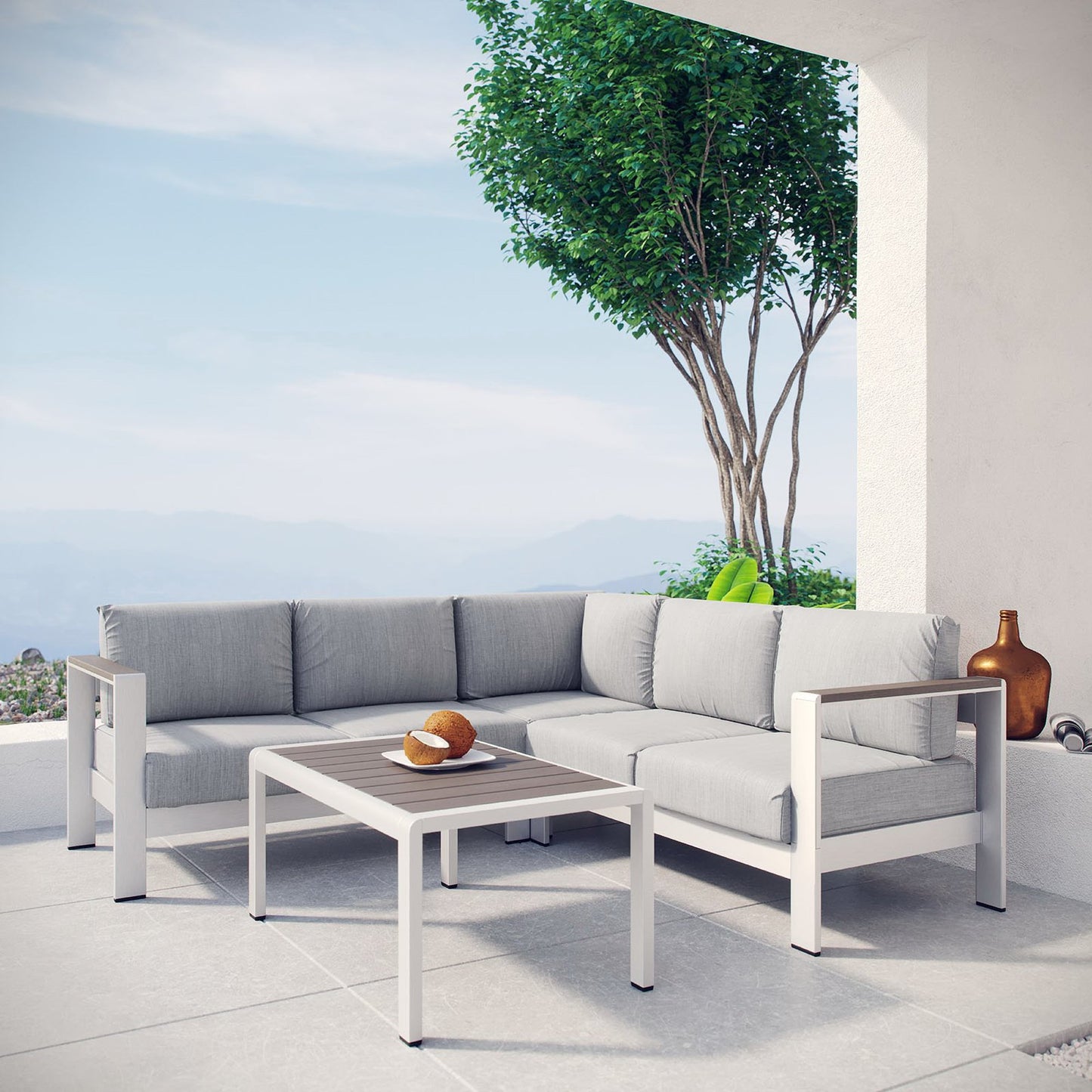Shore 4 Piece Outdoor Patio Aluminum Sectional Sofa Set in Silver Gray by Modway (2559)