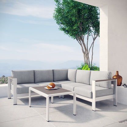 Shore 4 Piece Outdoor Patio Aluminum Sectional Sofa Set in Silver Gray by Modway (2559)