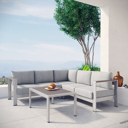 Shore 4 Piece Outdoor Patio Aluminum Sectional Sofa Set in Silver Gray by Modway (2559)