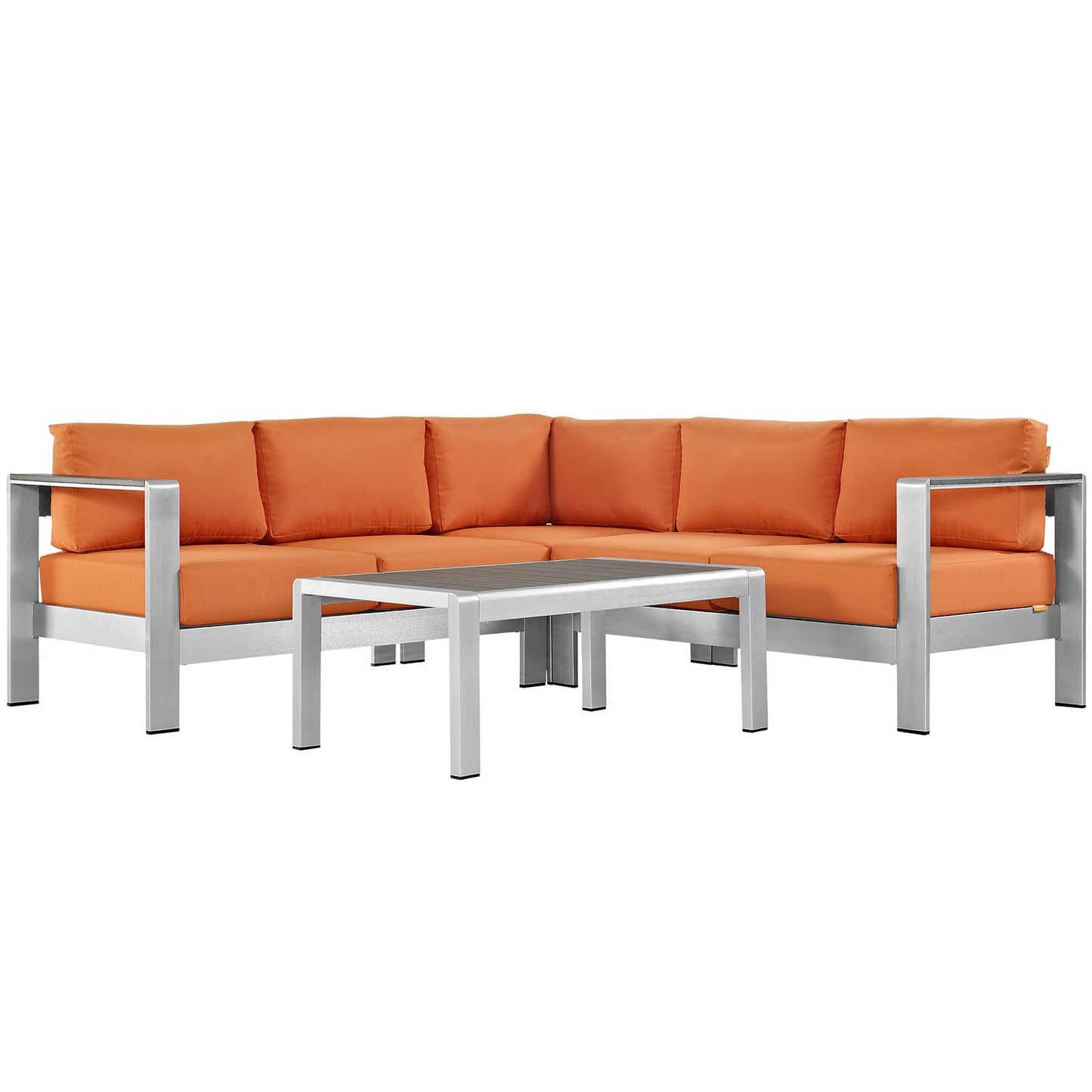 Shore 4 Piece Outdoor Patio Aluminum Sectional Sofa Set in Silver Orange by Modway (2559)