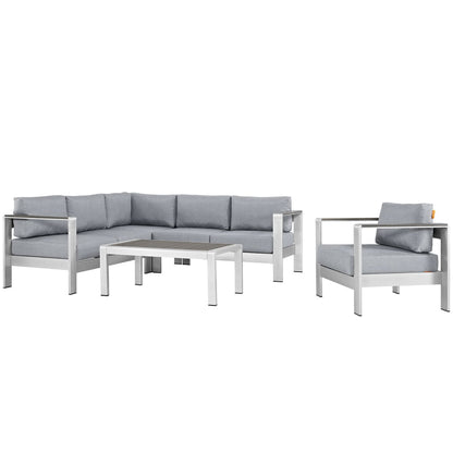 Shore 5 Piece Outdoor Patio Aluminum Sectional Sofa Set in Silver Gray by Modway (2560)
