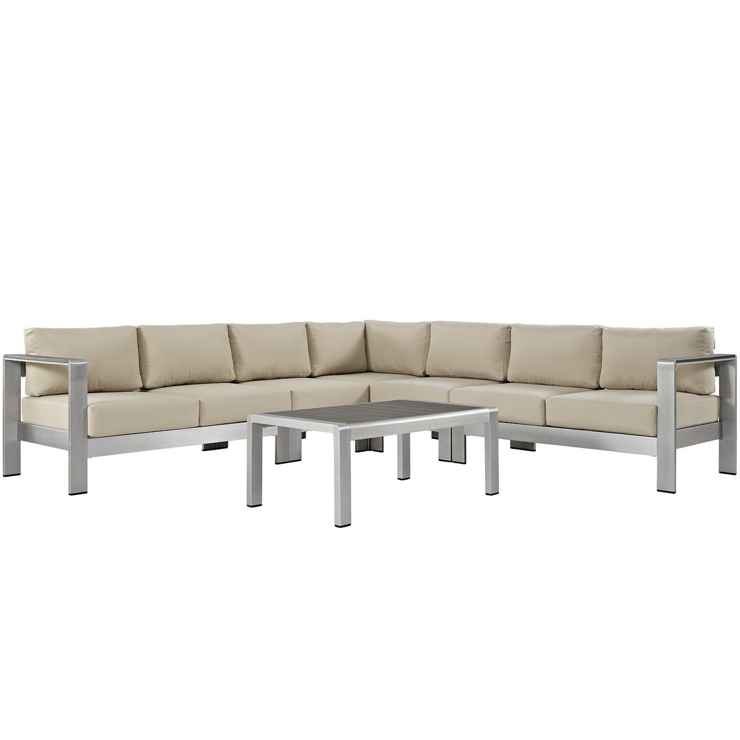 Shore 6 Piece Outdoor Patio Aluminum Sectional Sofa Set in Silver Beige by Modway (2561)