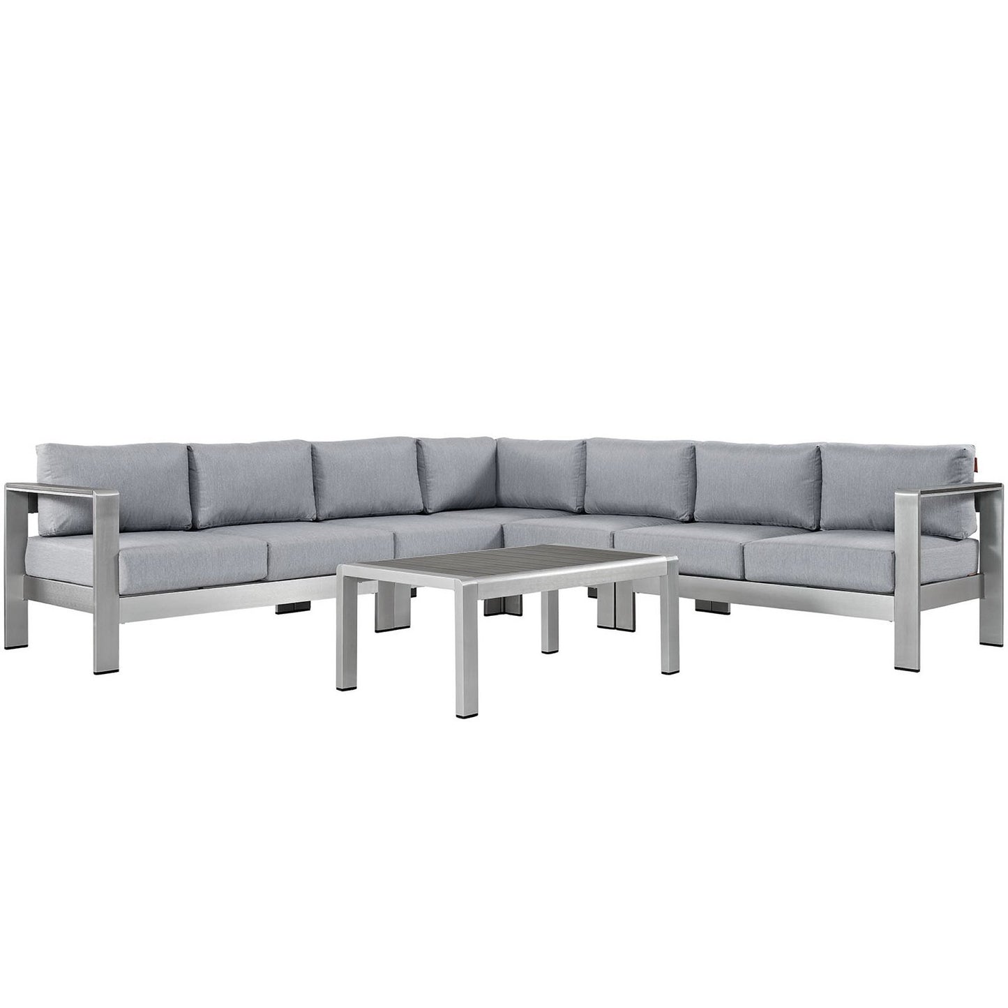Shore 6 Piece Outdoor Patio Aluminum Sectional Sofa Set in Silver Gray by Modway (2561)