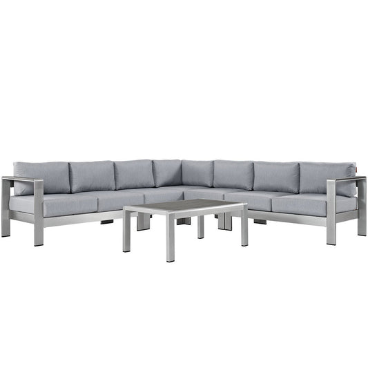 Shore 6 Piece Outdoor Patio Aluminum Sectional Sofa Set in Silver Gray by Modway (2561)