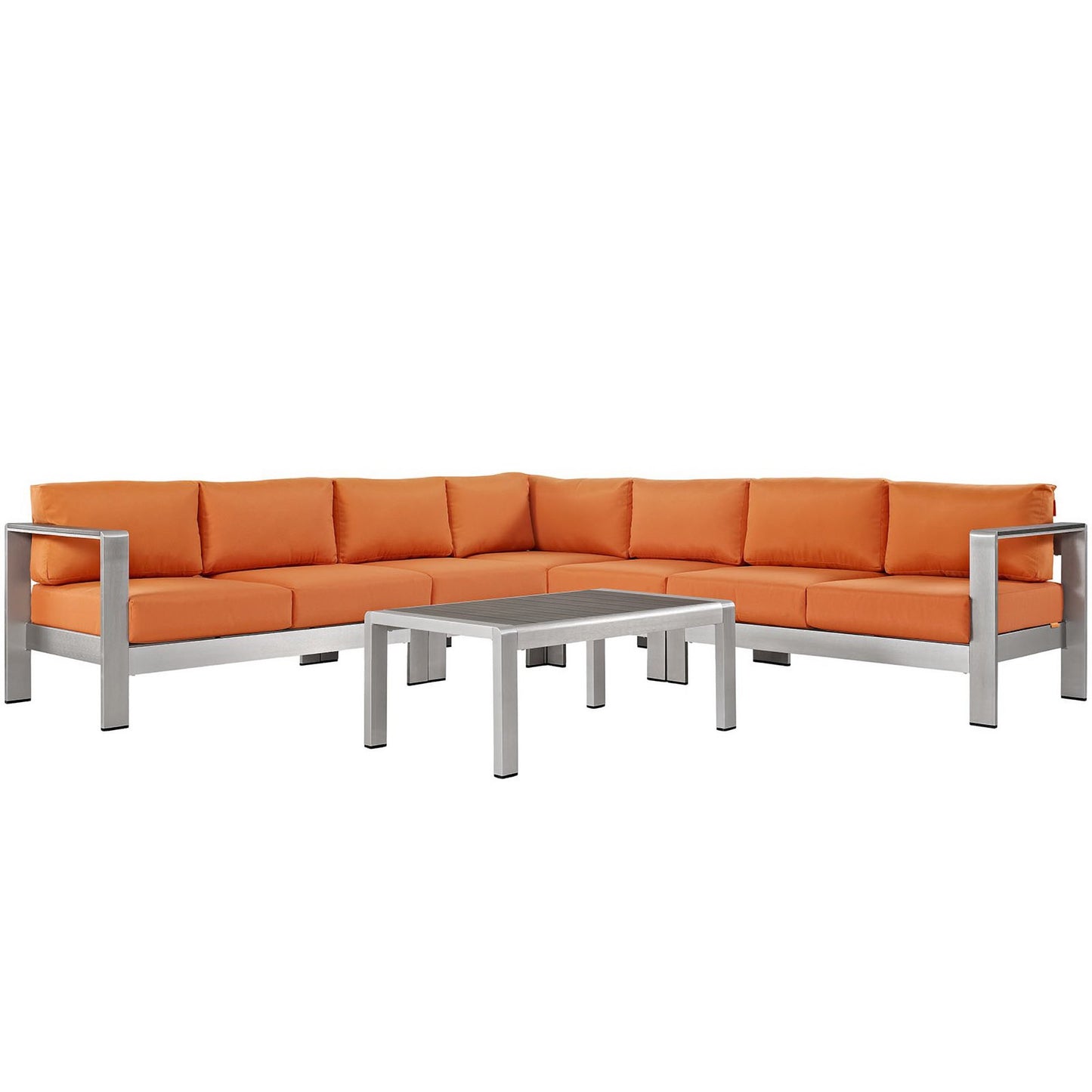 Shore 6 Piece Outdoor Patio Aluminum Sectional Sofa Set in Silver Orange by Modway (2561)