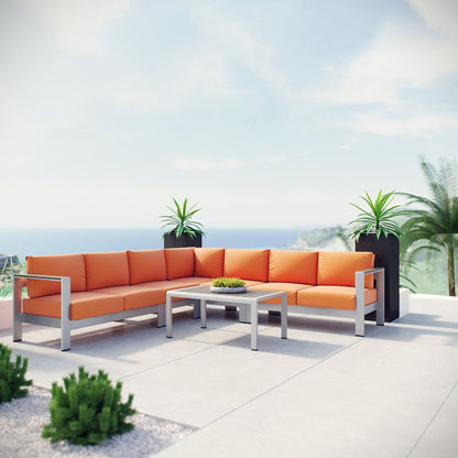 Shore 6 Piece Outdoor Patio Aluminum Sectional Sofa Set in Silver Orange by Modway (2561)