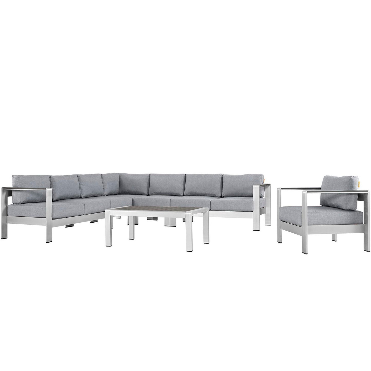 Shore 7 Piece Outdoor Patio Aluminum Sectional Sofa Set in Silver Gray by Modway (2562)