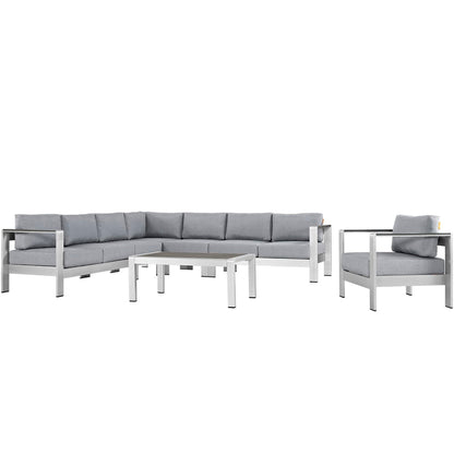 Shore 7 Piece Outdoor Patio Aluminum Sectional Sofa Set in Silver Gray by Modway (2562)