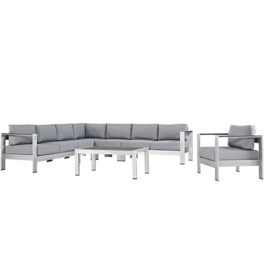 Shore 7 Piece Outdoor Patio Aluminum Sectional Sofa Set in Silver Gray by Modway (2562)