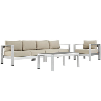 Shore 4 Piece Outdoor Patio Aluminum Sectional Sofa Set in Silver Beige by Modway (2563)