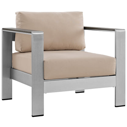 Shore 4 Piece Outdoor Patio Aluminum Sectional Sofa Set in Silver Beige by Modway (2563)