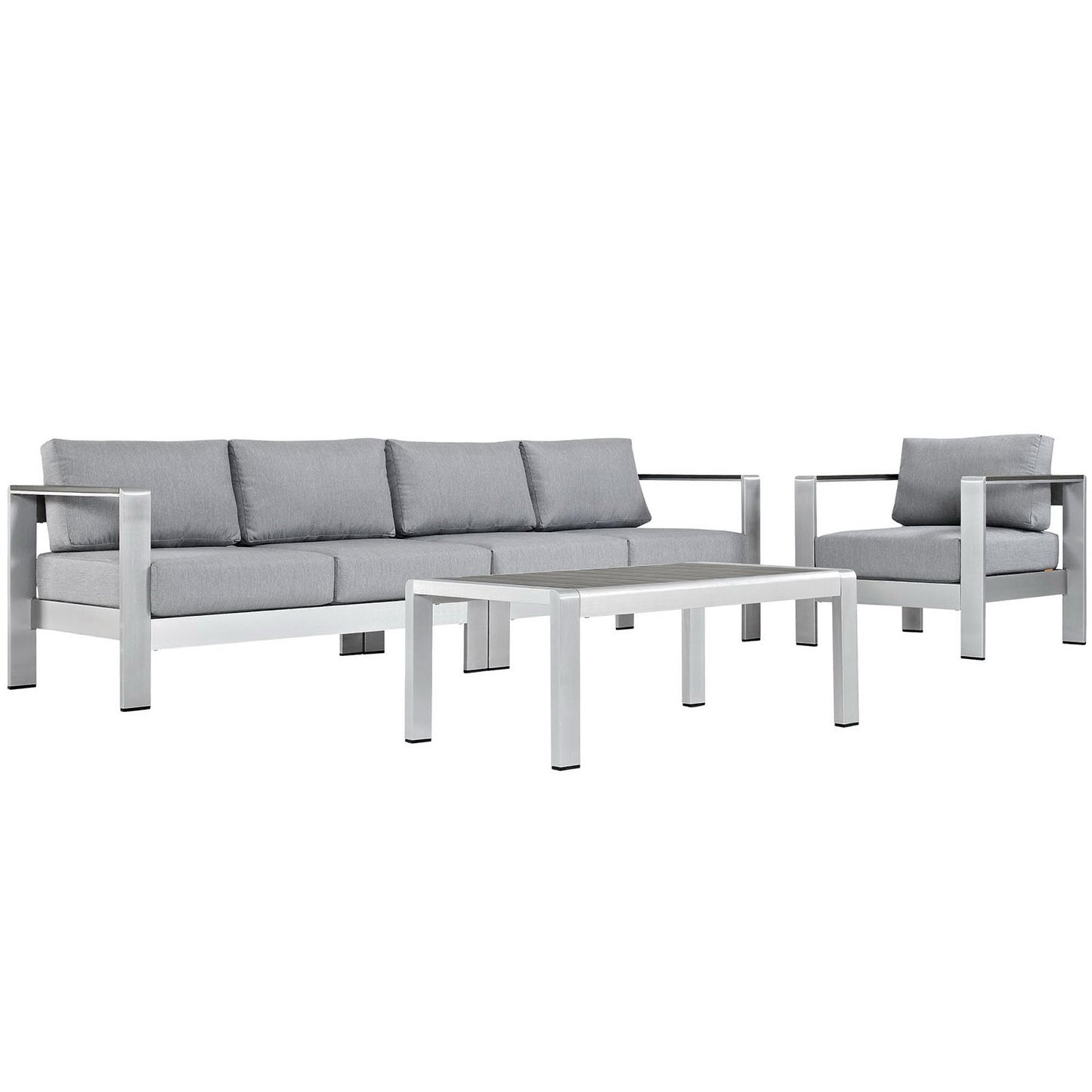 Shore 4 Piece Outdoor Patio Aluminum Sectional Sofa Set in Silver Gray by Modway (2563)