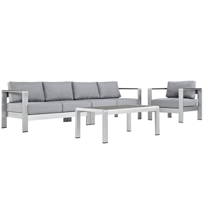 Shore 4 Piece Outdoor Patio Aluminum Sectional Sofa Set in Silver Gray by Modway (2563)