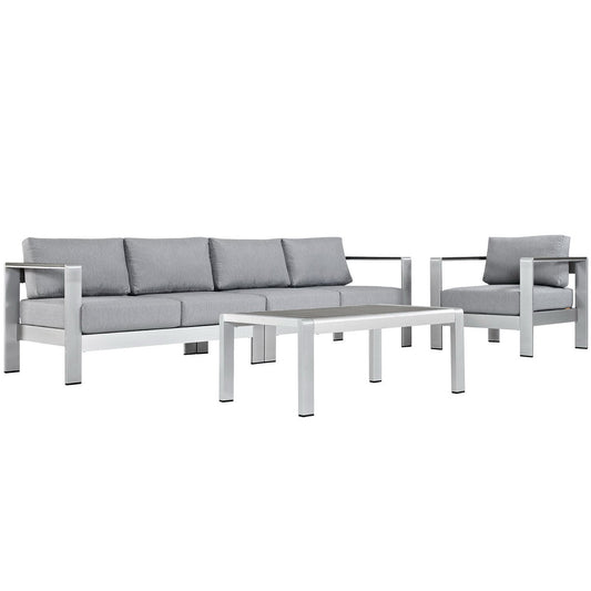 Shore 4 Piece Outdoor Patio Aluminum Sectional Sofa Set in Silver Gray by Modway (2563)