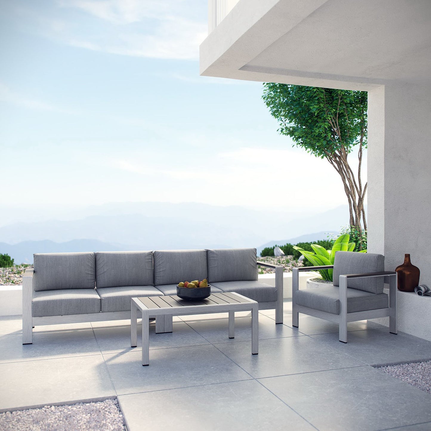 Shore 4 Piece Outdoor Patio Aluminum Sectional Sofa Set in Silver Gray by Modway (2563)