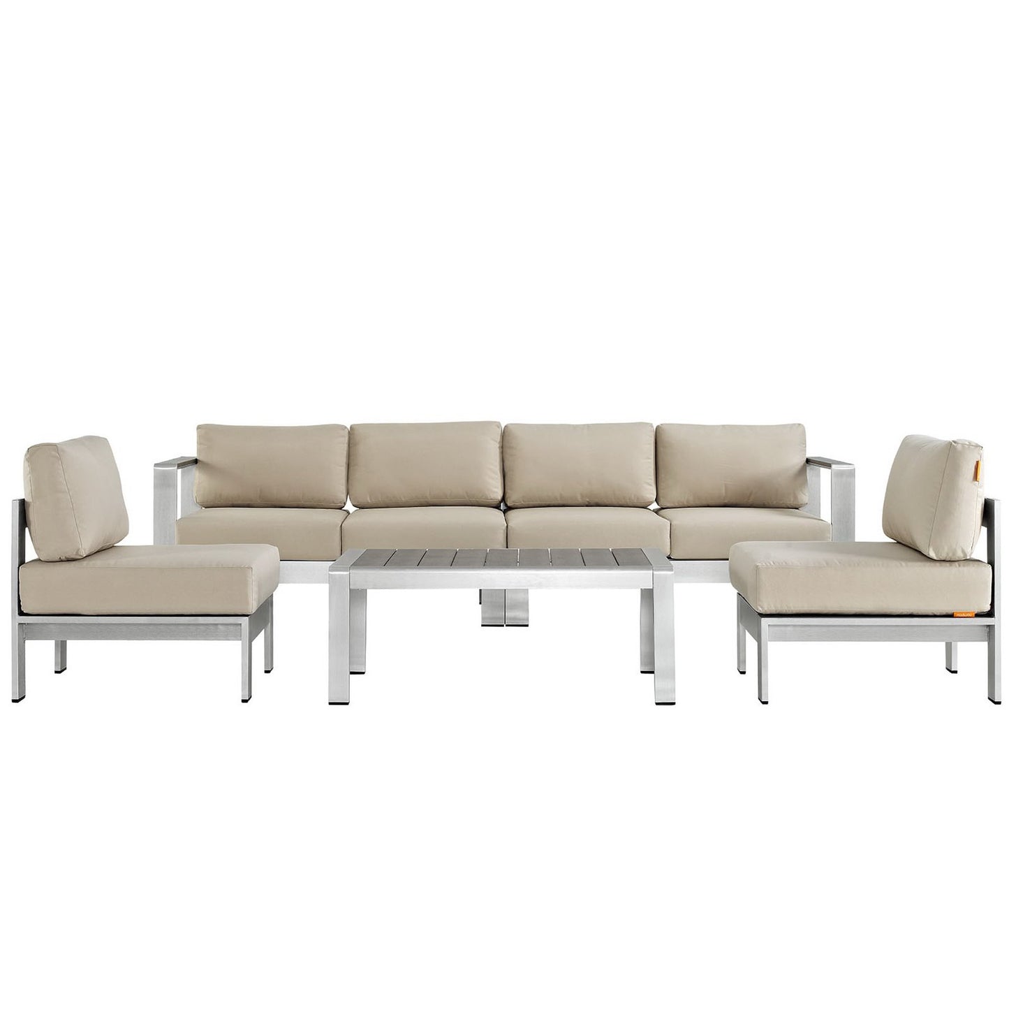 Shore 5 Piece Outdoor Patio Aluminum Sectional Sofa Set in Silver Beige by Modway (2564)
