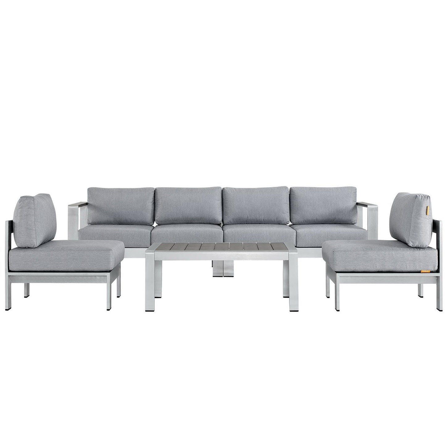 Shore 5 Piece Outdoor Patio Aluminum Sectional Sofa Set in Silver Gray by Modway (2564)