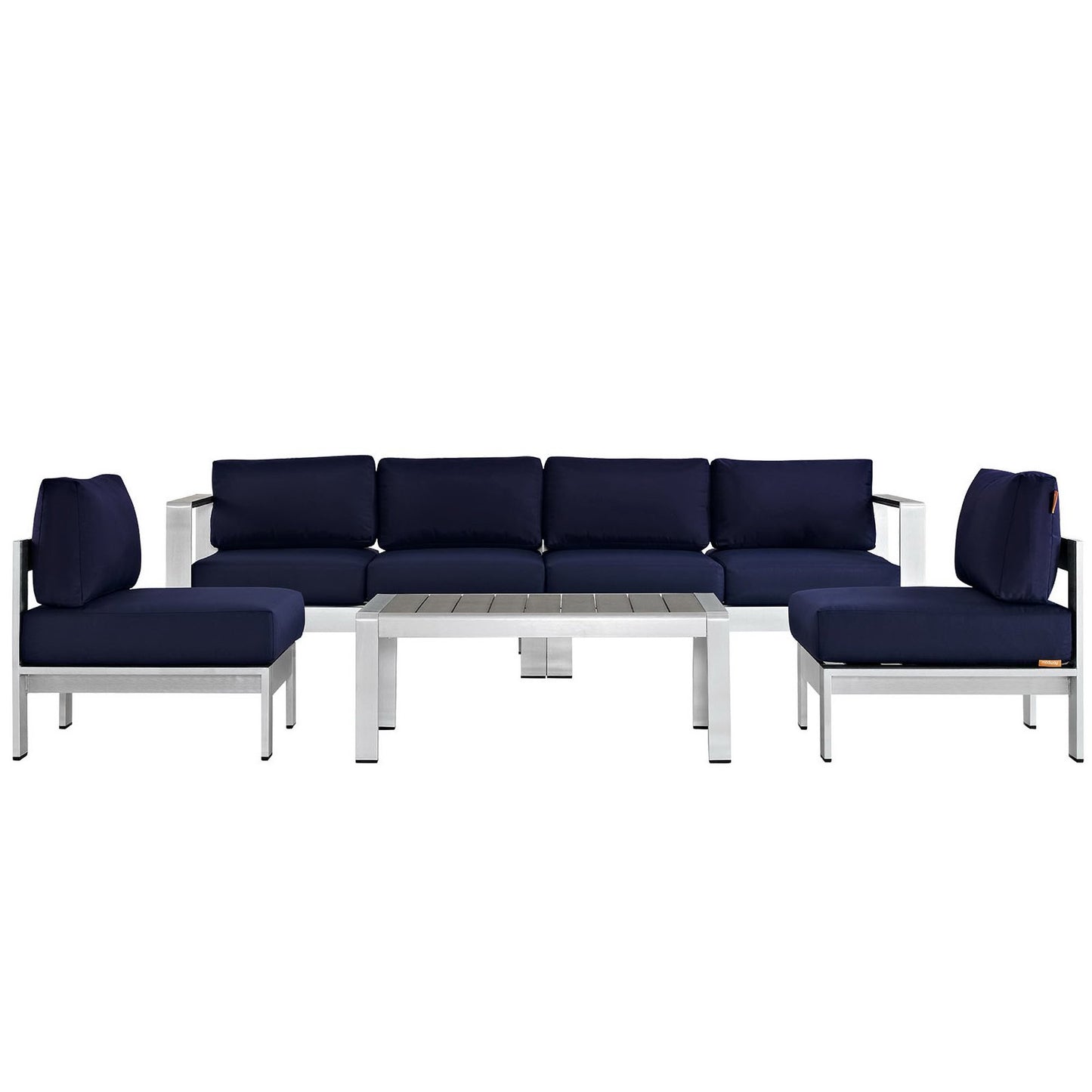 Shore 5 Piece Outdoor Patio Aluminum Sectional Sofa Set in Silver Navy by Modway (2564)