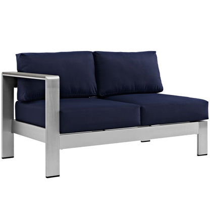 Shore 5 Piece Outdoor Patio Aluminum Sectional Sofa Set in Silver Navy by Modway (2564)