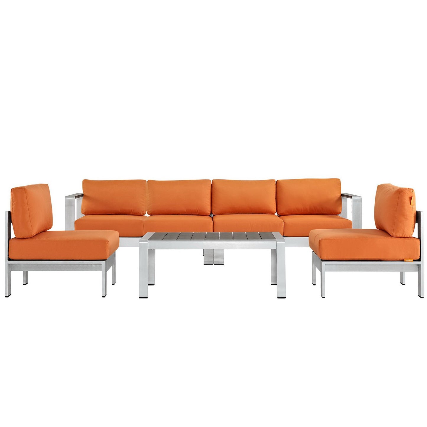 Shore 5 Piece Outdoor Patio Aluminum Sectional Sofa Set in Silver Orange by Modway (2564)