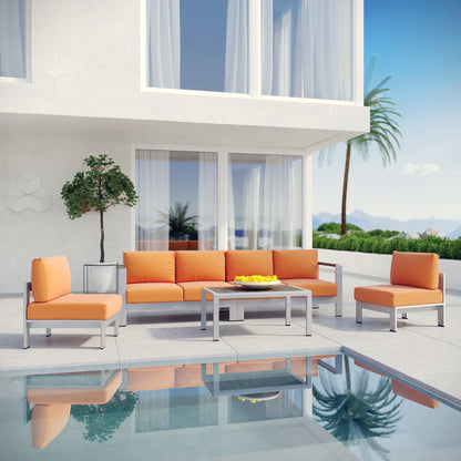 Shore 5 Piece Outdoor Patio Aluminum Sectional Sofa Set in Silver Orange by Modway (2564)