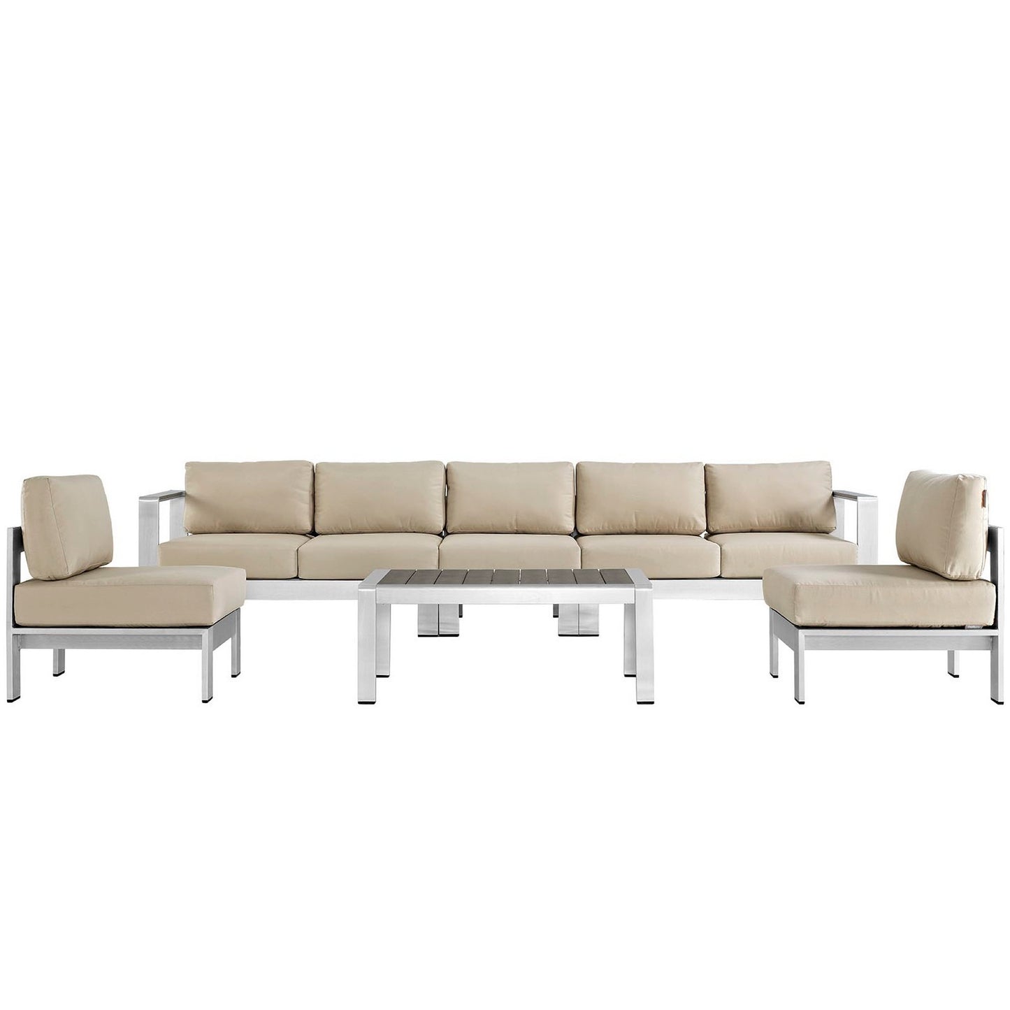 Shore 6 Piece Outdoor Patio Aluminum Sectional Sofa Set in Silver Beige by Modway (2565)