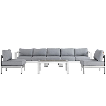 Shore 6 Piece Outdoor Patio Aluminum Sectional Sofa Set in Silver Gray by Modway (2565)