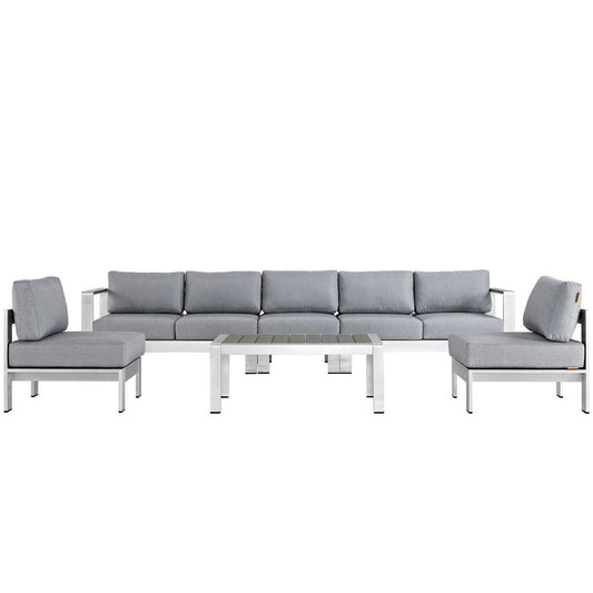 Shore 6 Piece Outdoor Patio Aluminum Sectional Sofa Set in Silver Gray by Modway (2565)