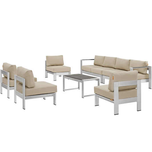 Shore 7 Piece Outdoor Patio Sectional Sofa Set in Silver Beige by Modway (2566)