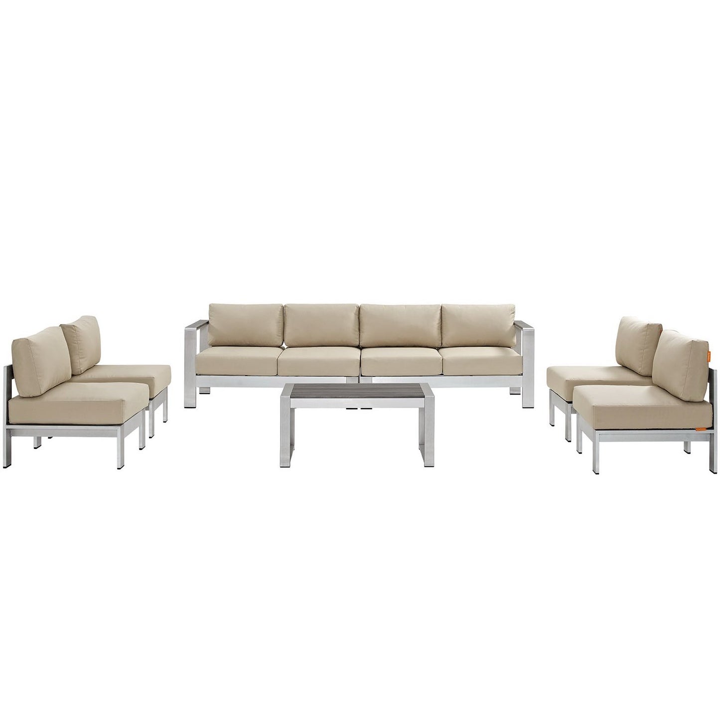 Shore 7 Piece Outdoor Patio Sectional Sofa Set in Silver Beige by Modway (2566)