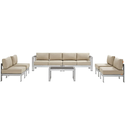 Shore 7 Piece Outdoor Patio Sectional Sofa Set in Silver Beige by Modway (2566)
