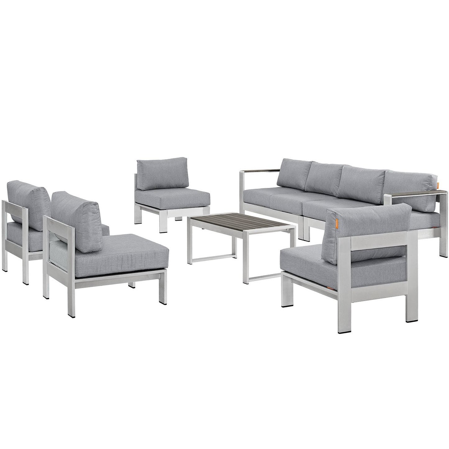 Shore 7 Piece Outdoor Patio Sectional Sofa Set in Silver Gray by Modway (2566)