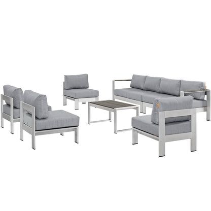 Shore 7 Piece Outdoor Patio Sectional Sofa Set in Silver Gray by Modway (2566)