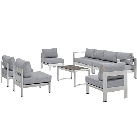 Shore 7 Piece Outdoor Patio Sectional Sofa Set in Silver Gray by Modway (2566)