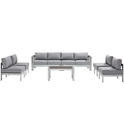 Shore 7 Piece Outdoor Patio Sectional Sofa Set in Silver Gray by Modway (2566)